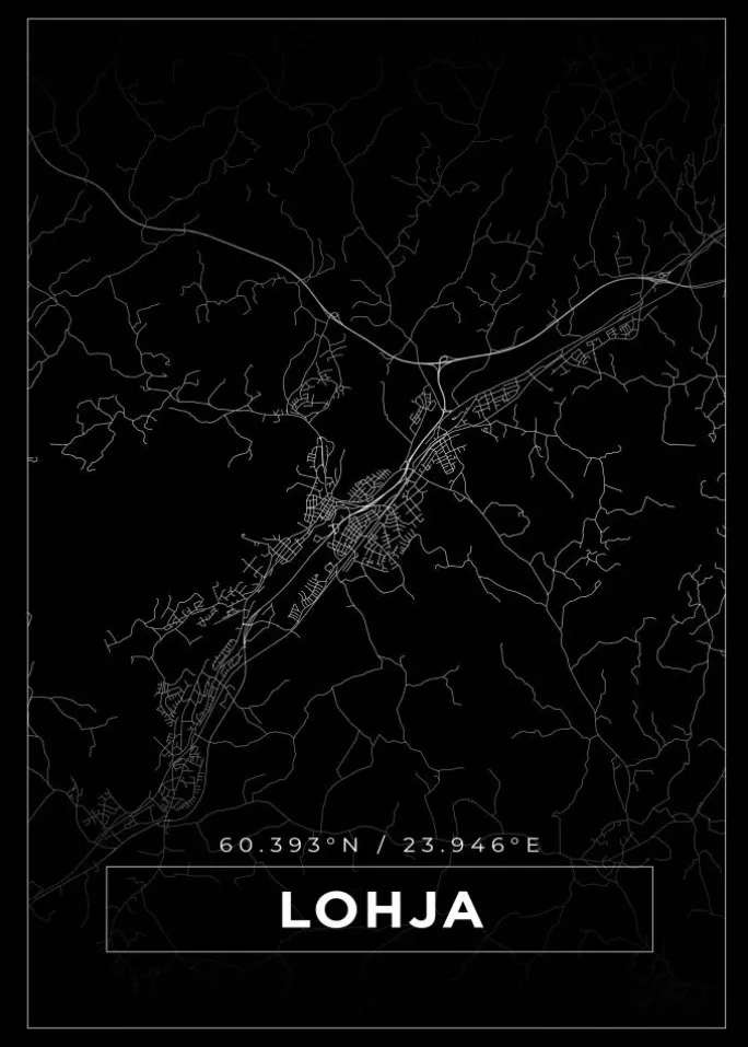 Kort - Lohja - Sort Plakat (21x29.7 cm (A4))