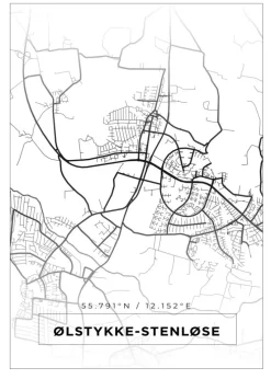 Kort - Ølstykke-Stenløse - Hvid Plakat (21x29.7 cm (A4))