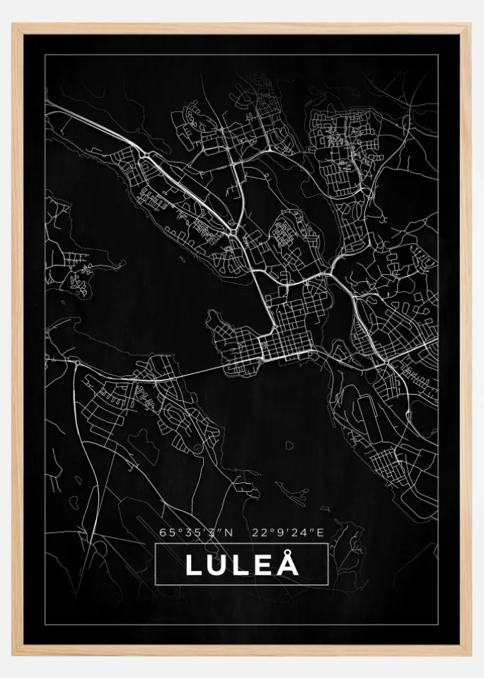 Kort - Luleå - Sort Plakat (21x29.7 cm (A4))