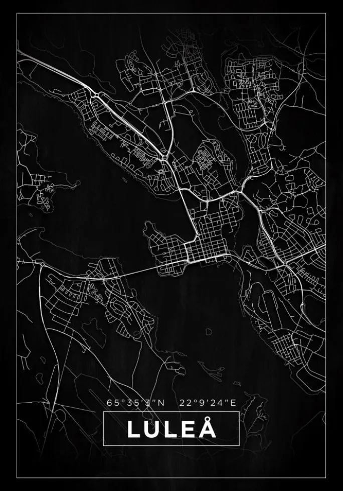 Kort - Luleå - Sort Plakat (21x29.7 cm (A4))
