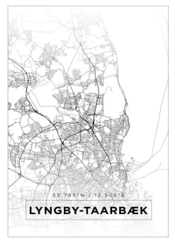 Kort - Lyngby-Taarbæk - Hvid Plakat (21x29.7 cm (A4))