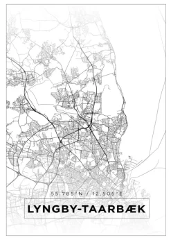 Kort - Lyngby-Taarbæk - Hvid Plakat (21x29.7 cm (A4))