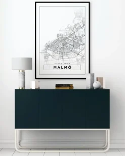 Kort - Malmø - Hvid Plakat (21x29.7 cm (A4))