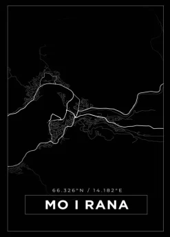 Kort - Mo I Rana - Sort Plakat (21x29.7 cm (A4))