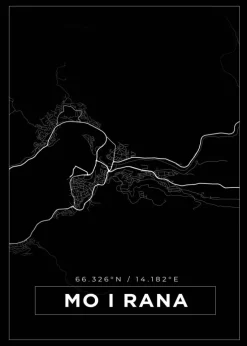Kort - Mo I Rana - Sort Plakat (21x29.7 cm (A4))
