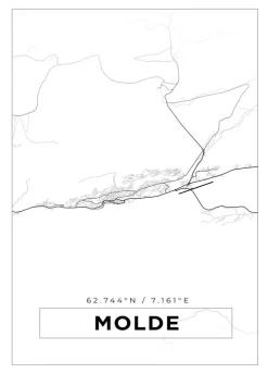 Kort - Molde - Hvid Plakat (21x29.7 cm (A4))