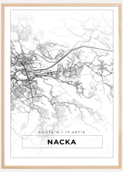 Kort - Nacka - Hvid Plakat (21x29.7 cm (A4))