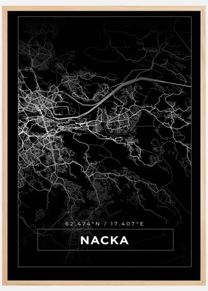 Kort - Nacka - Sort Plakat (21x29.7 cm (A4))