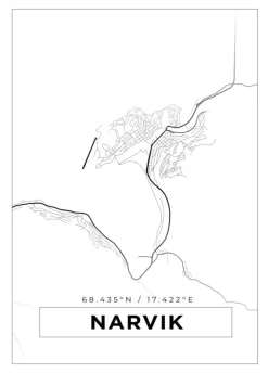 Kort - Narvik - Hvid Plakat (21x29.7 cm (A4))