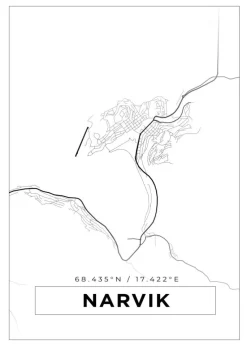 Kort - Narvik - Hvid Plakat (21x29.7 cm (A4))
