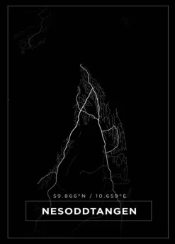Kort - Nesoddtangen - Sort Plakat (21x29.7 cm (A4))