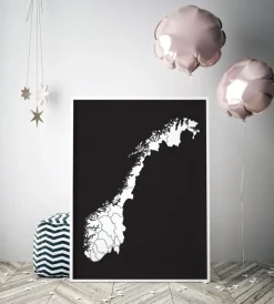 Kort - Norge - Hvid Plakat (21x29.7 cm (A4))