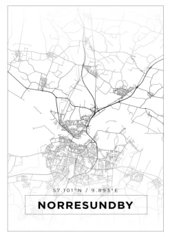 Kort - Norresundby - Hvid Plakat (21x29.7 cm (A4))