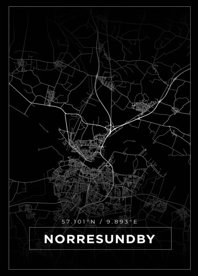Kort - Norresundby - Sort Plakat (21x29.7 cm (A4))