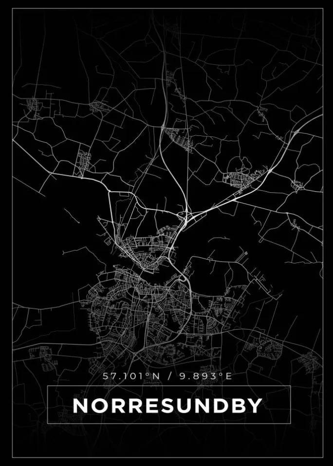Kort - Norresundby - Sort Plakat (21x29.7 cm (A4))