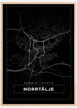 Kort - Norrtälje - Sort Plakat (21x29.7 cm (A4))