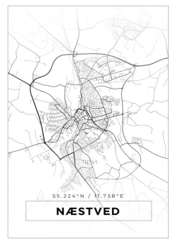 Kort - Næstved - Hvid Plakat (21x29.7 cm (A4))