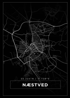 Kort - Næstved - Sort Plakat (21x29.7 cm (A4))
