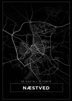 Kort - Næstved - Sort Plakat (21x29.7 cm (A4))