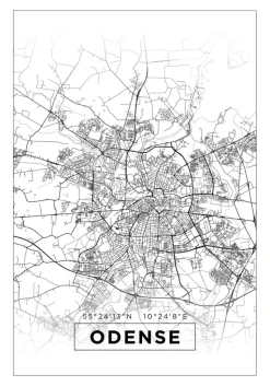 Kort - Odense - Hvid Plakat (21x29.7 cm (A4))