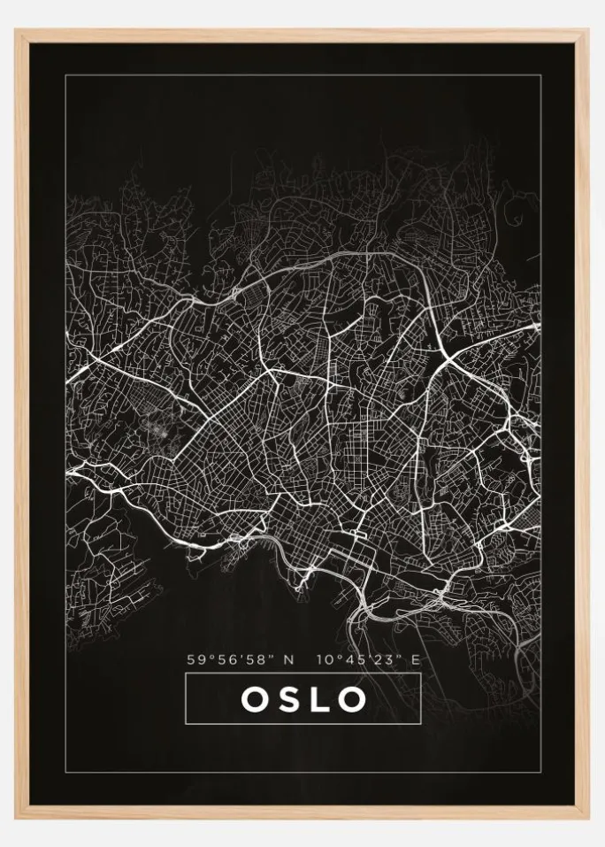 Kort - Oslo - Sort Plakat (21x29.7 cm (A4))