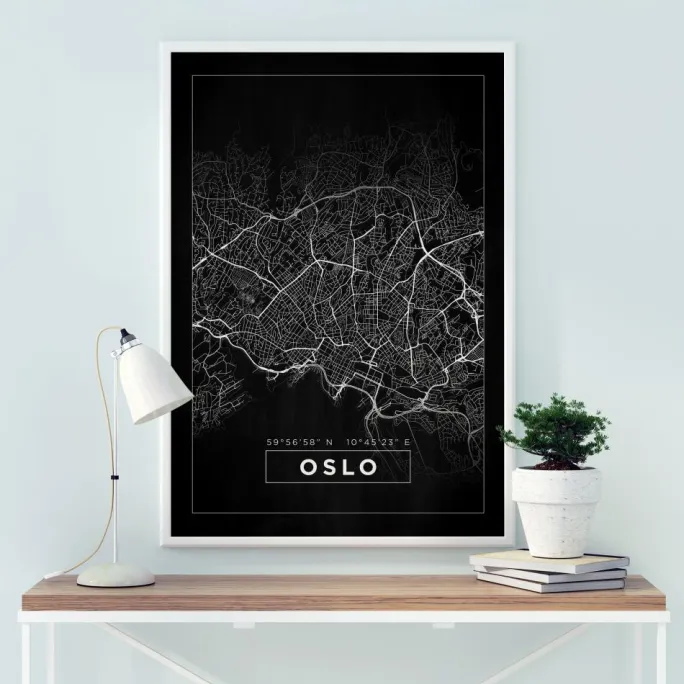 Kort - Oslo - Sort Plakat (21x29.7 cm (A4))