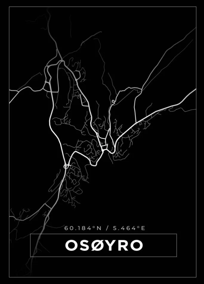 Kort - Osøyro - Sort Plakat (21x29.7 cm (A4))