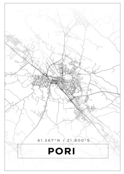 Kort - Pori - Hvid Plakat (21x29.7 cm (A4))