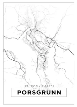 Kort - Porsgrunn - Hvid Plakat (21x29.7 cm (A4))