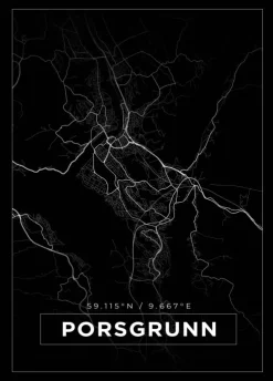 Kort - Porsgrunn - Sort Plakat (21x29.7 cm (A4))
