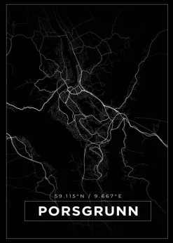 Kort - Porsgrunn - Sort Plakat (21x29.7 cm (A4))
