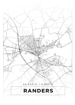 Kort - Randers - Hvid Plakat (21x29.7 cm (A4))