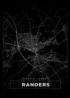 Kort - Randers - Sort Plakat (21x29.7 cm (A4))