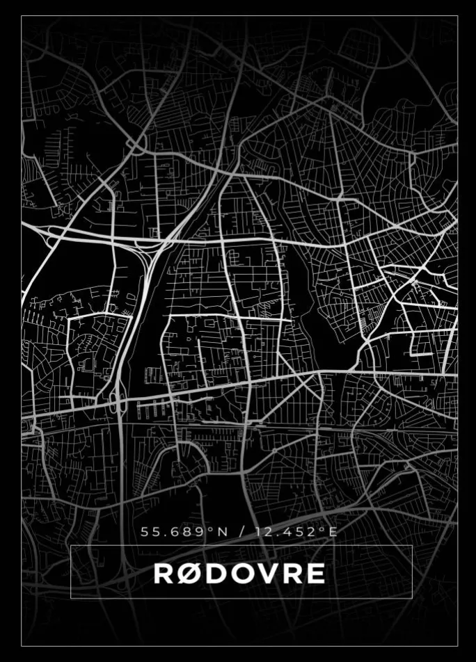 Kort - Rødovre - Sort Plakat (21x29.7 cm (A4))
