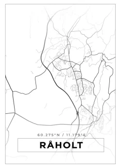 Kort - Råholt - Hvid Plakat (21x29.7 cm (A4))