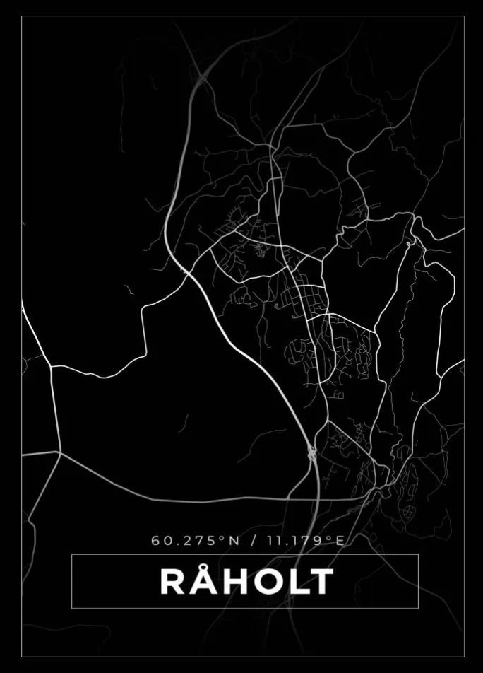 Kort - Råholt - Sort Plakat (21x29.7 cm (A4))