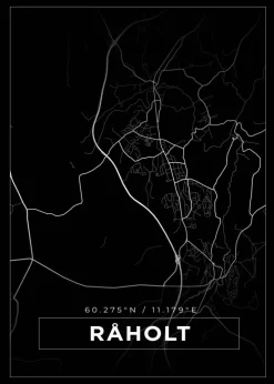 Kort - Råholt - Sort Plakat (21x29.7 cm (A4))