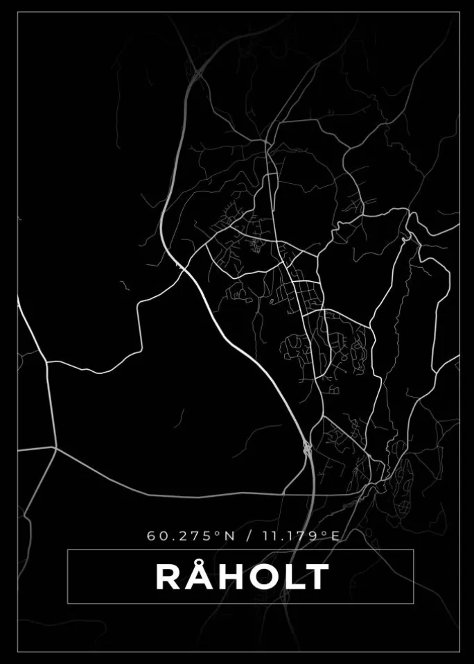 Kort - Råholt - Sort Plakat (21x29.7 cm (A4))