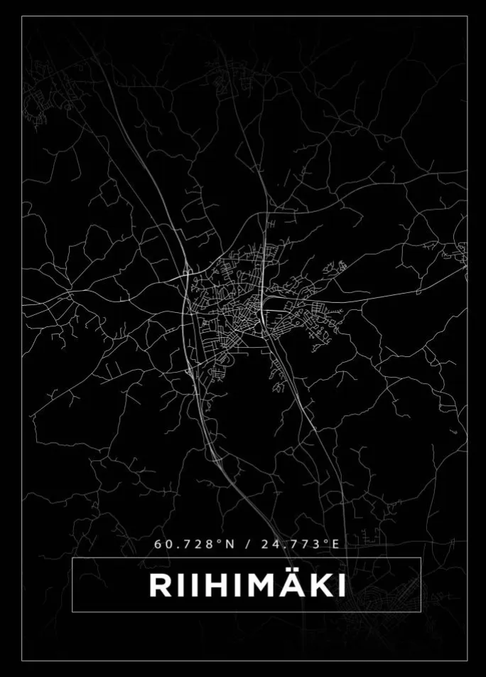 Kort - Riihimäki - Sort Plakat (21x29.7 cm (A4))