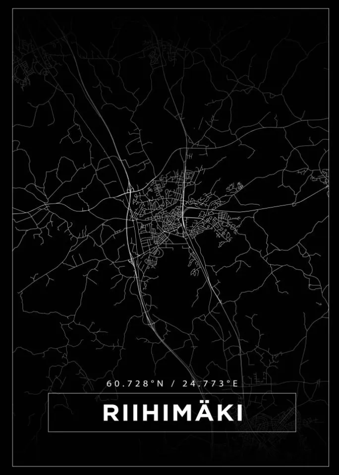 Kort - Riihimäki - Sort Plakat (21x29.7 cm (A4))