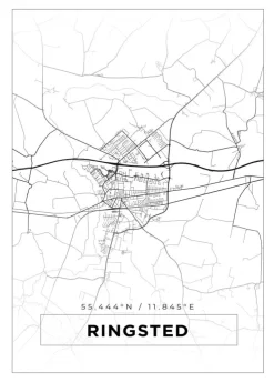 Kort - Ringsted - Hvid Plakat (21x29.7 cm (A4))