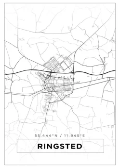 Kort - Ringsted - Hvid Plakat (21x29.7 cm (A4))