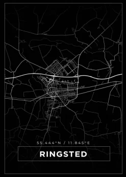 Kort - Ringsted - Sort Plakat (21x29.7 cm (A4))