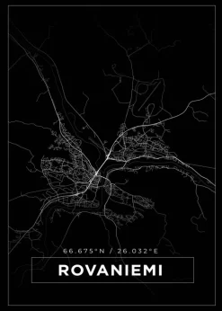 Kort - Rovaniemi - Sort Plakat (21x29.7 cm (A4))