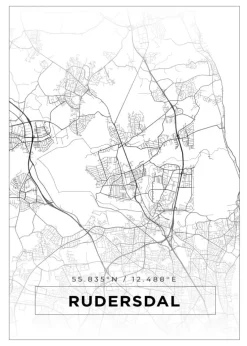 Kort - Rudersdal - Hvid Plakat (21x29.7 cm (A4))