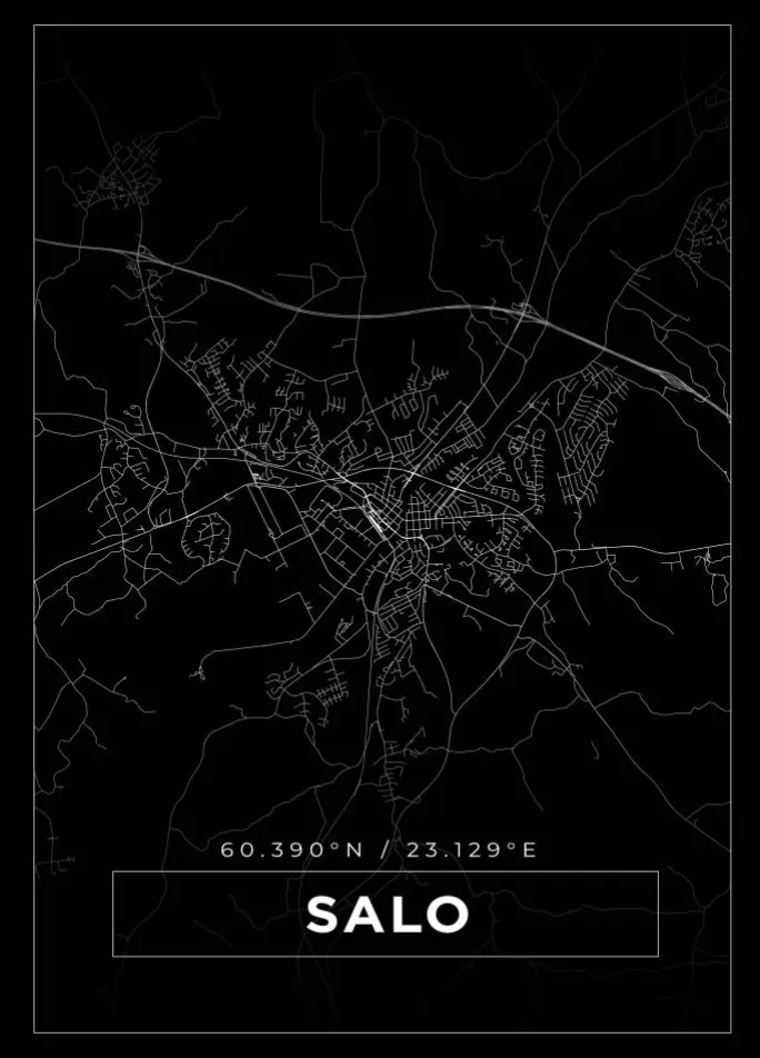 Kort - Salo - Sort Plakat (21x29.7 cm (A4))