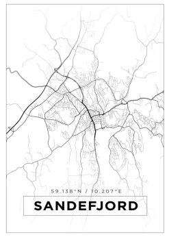 Kort - Sandefjord - Hvid Plakat (21x29.7 cm (A4))