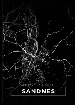 Kort - Sandnes - Sort Plakat (21x29.7 cm (A4))