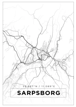 Kort - Sarpsborg - Hvid Plakat (21x29.7 cm (A4))