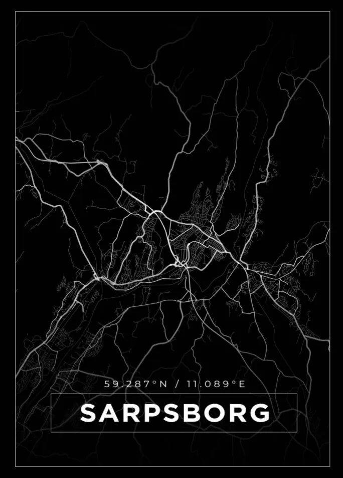 Kort - Sarpsborg - Sort Plakat (21x29.7 cm (A4))